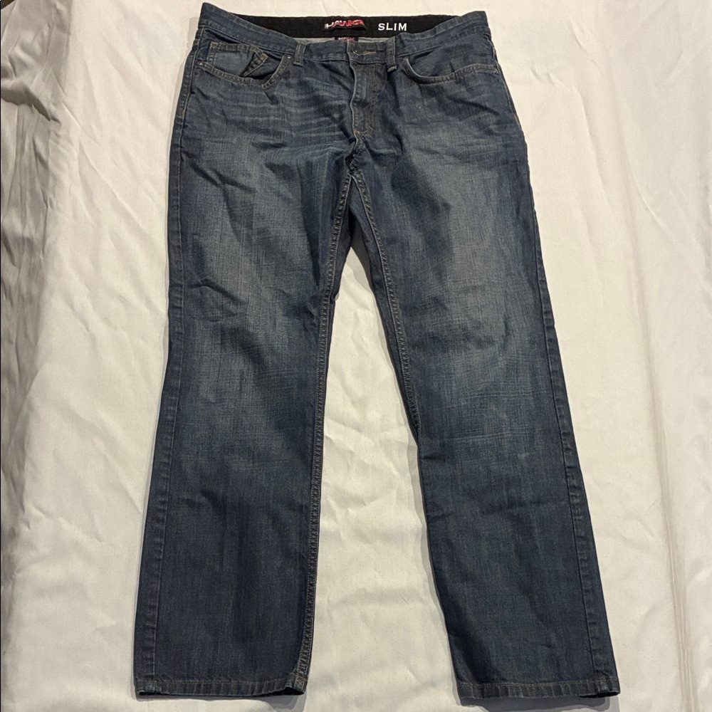 Hawk Mens Medium Denim Button & Zip Straight Leg Cotton Casual Jeans 34x30